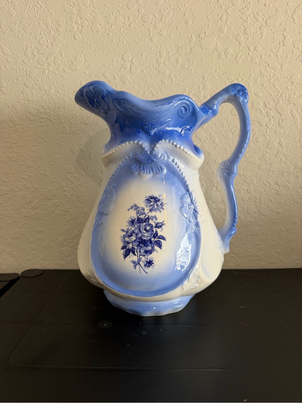 Blue and White Floral Ceramic Water Pitcher - Porcelain Serveware